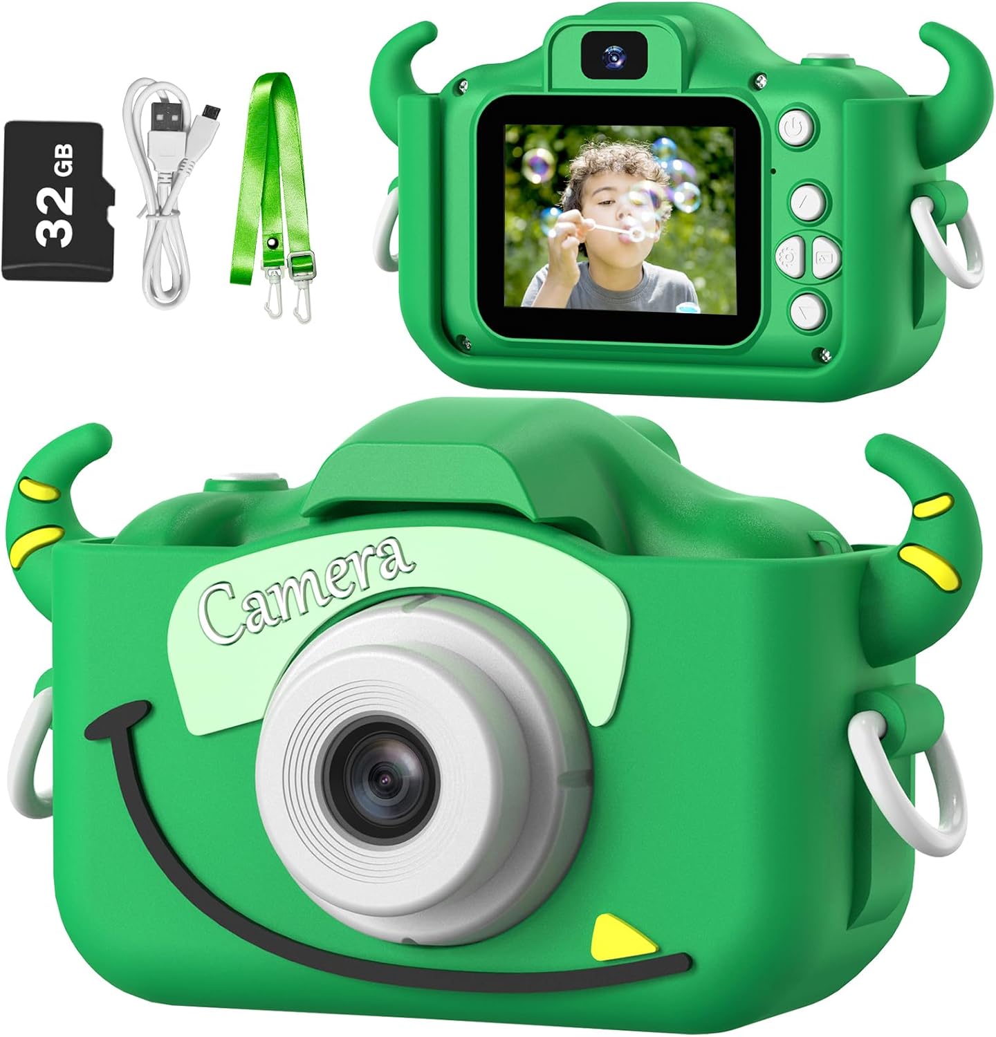 Goopow Kids Camera Toys for 3-8 Year Old Girls Boys,Children Digital Video Camcorder Camera with Cartoon Soft Cover, Best Chritmas Birthday Festival Gift for Kids – 32G SD Card Included